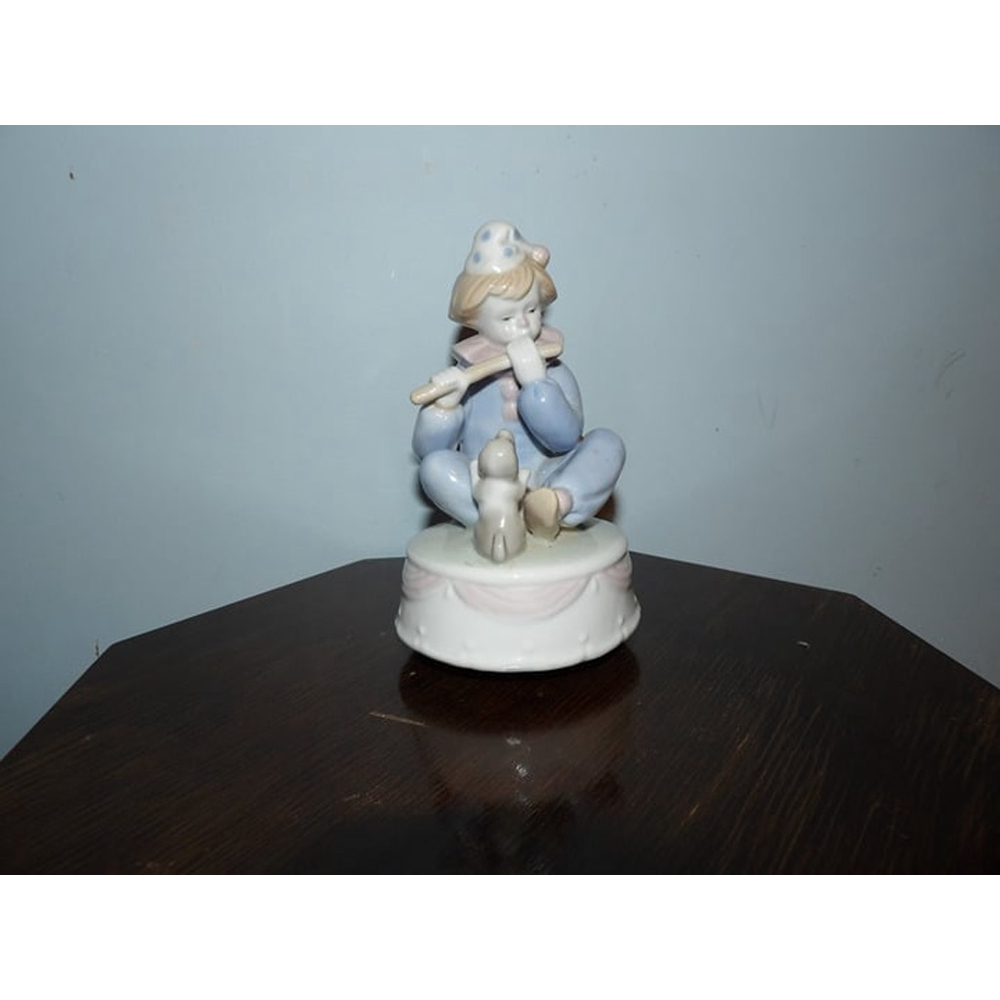Child in Clown Costume Playing Flute Musicbox
